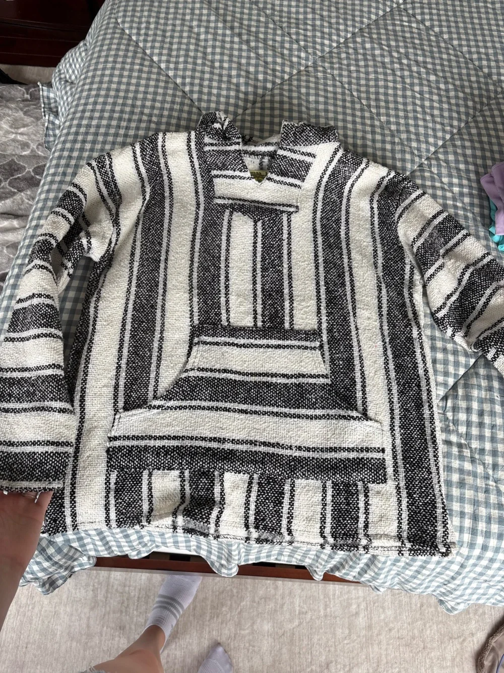 Black & White Striped Baja Hoodie Sweatshirt